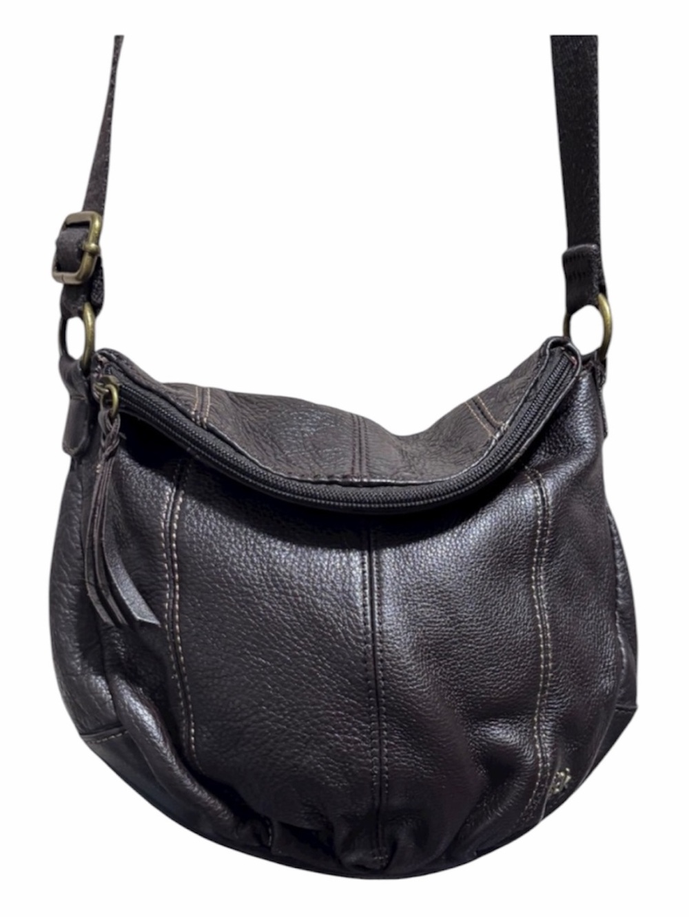 The Sak Dark Brown Pebbled Leather Crossbody or Shoulder Bag Bronze Hardware